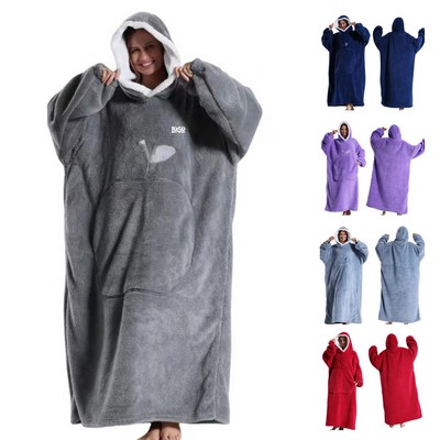 Oversized Long Wearable Sherpa Flannel Fleece Lazy Blanket