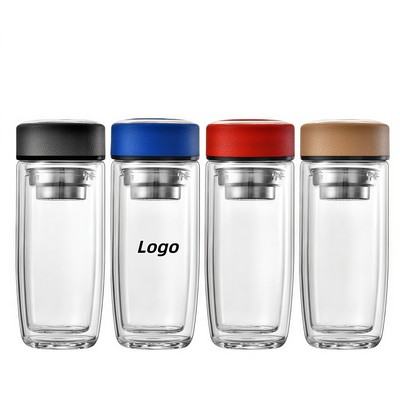 Egg-Shaped Double Wall Glass Cup with Separated Infuser for Hot Beverages