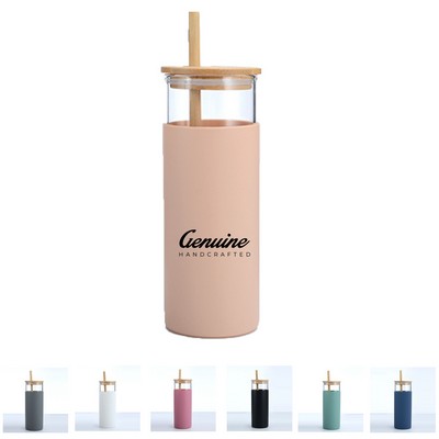 20oz Borosilicate Bottle with Silicone Sleeve and Wood Lid