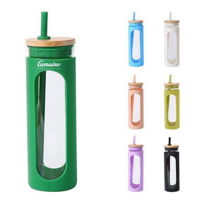 20oz Glass Bottle with Bamboo Lid and Protective Sleeve