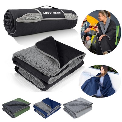 Custom Camping Outdoor Windproof Triple Layers Warm Comfy Foldable Blanket with Sherpa Lining