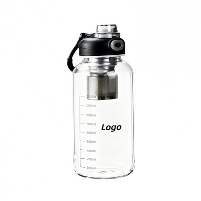 High Borosilicate Glass Tea Infuser Bottle with Measurement Marks and Carry Handle