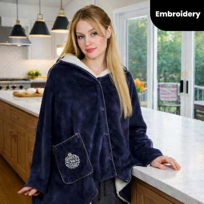 Embroidered Draped Sherpa Shawl Blanket