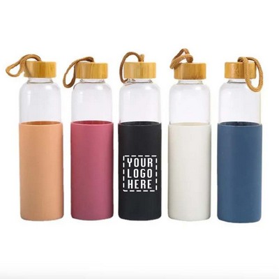 Bamboo Lid Glass Bottle with Carrying Handle - 18 Oz.