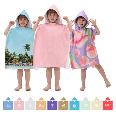 Full Color Sublimation Microfiber Hooded Kids Bathrobe & Beach Towel Poncho