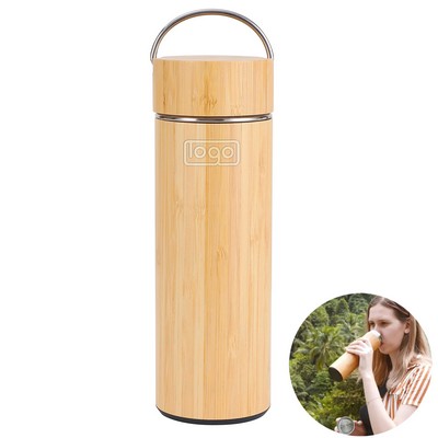 15 Oz Stainless Steel Bamboo Insulated Bottle with Tea Infuser