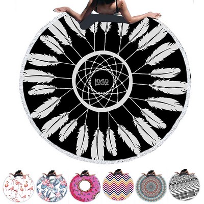 Round Quick Dry Beach Towel w/ Tassel