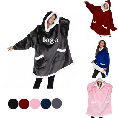 Sherpa-Lined Flannel Hooded Blanket Sweater