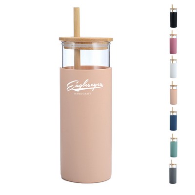 20Oz Glass Tumbler with Silicone Sleeve and Straw