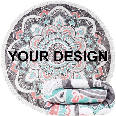 350gsm Custom Full Color Microfiber Round Towel with Tassel (59" Diameter)