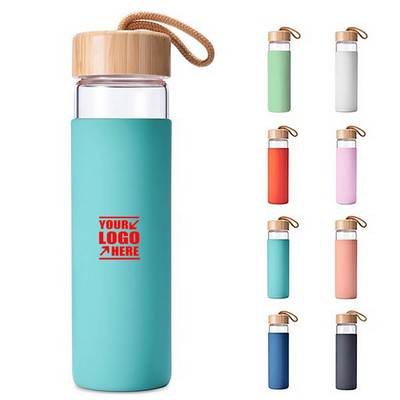 18 Oz. Borosilicate Glass Water Bottle w/Silicone Sleeve