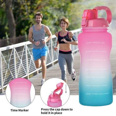 Large Half Gallon/73 Oz. Leakproof Tritan BPA Free Motivational Water Bottle w/Time Marker & Straw
