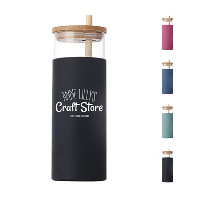 16oz Glass Tumbler with Bamboo Lid and Straw