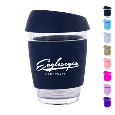 12oz Borosilicate Glass Tumbler with Silicone Sleeve and Sip-Top Lid