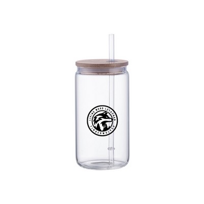 18oz Can Glass With Bamboo Lid