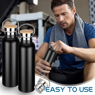 20 oz Stainless Steel Double Walled Vacuum Sport Water Bottles With Bamboo Lid