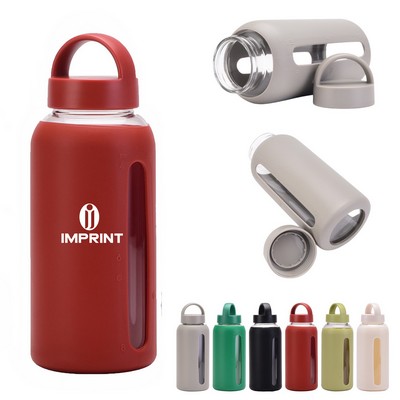 28 Oz Glass Water Bottle With Protective Silicone Sleeve
